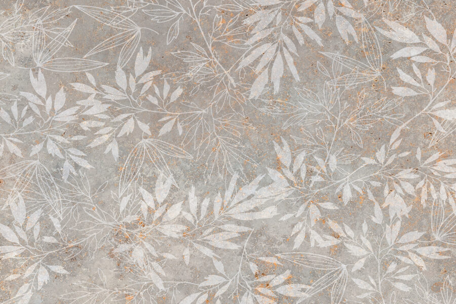 Print oof plants over beige ceramic